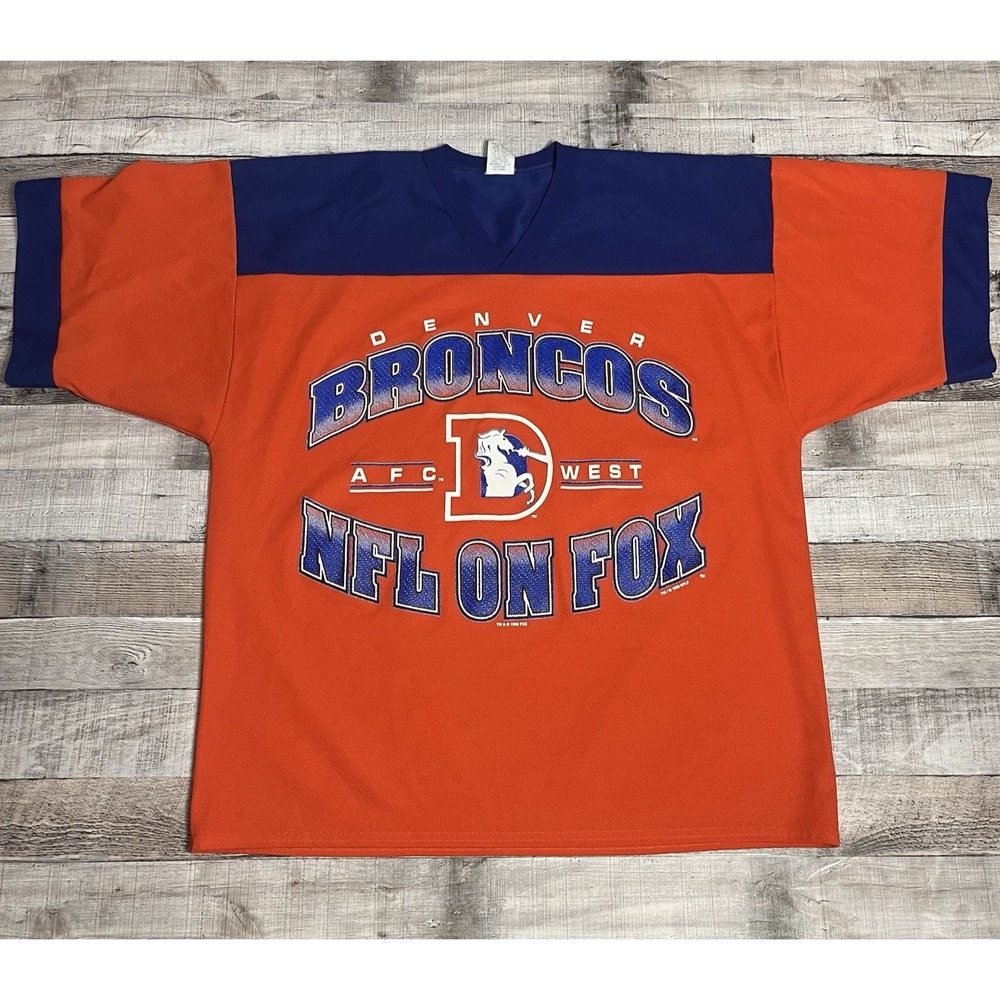 Broncos Jersey Size Large Orange Blue Vintage NFL On Fox Football